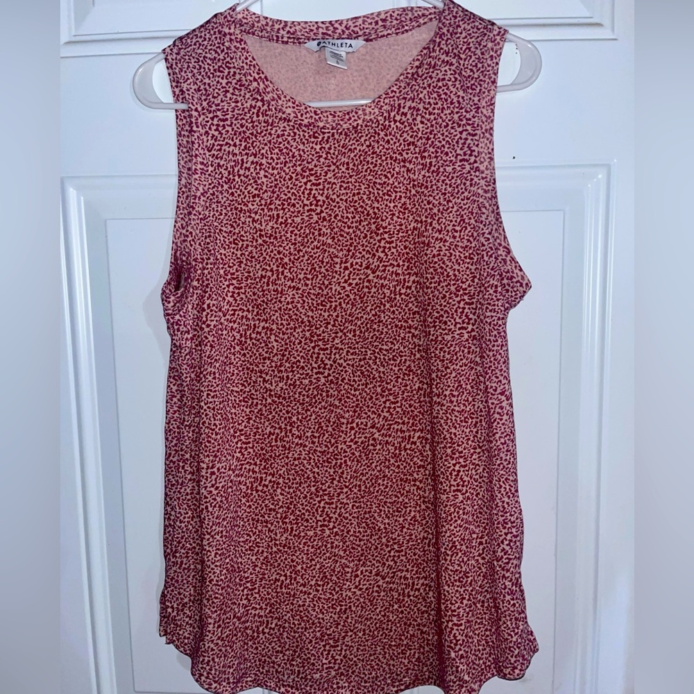 Athleta Tank Top Womens L Pink Cheetah Lightweight Sleeveless Breezy Athleisure